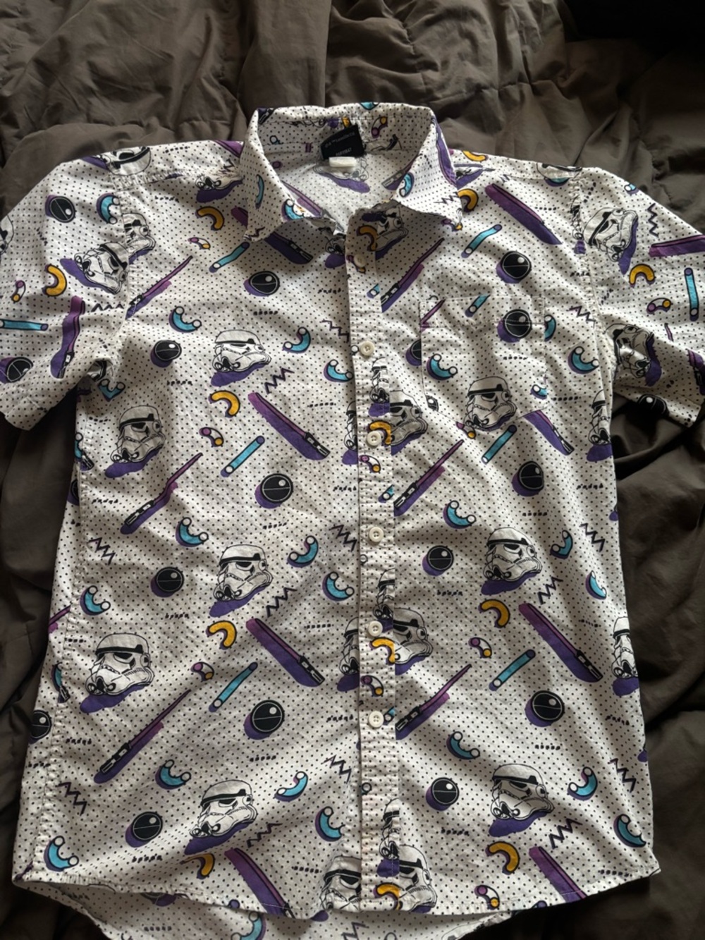 Men's White Stormtrooper Graphic Button-Up Shirt